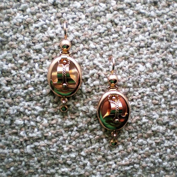 Antique Vintage Russian USSR 14K 583 Rose Pink Gold 3D Dangle Drop EARRINGS # 2 - Picture 6 of 10